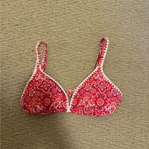 Hollister Red and White Swim Bra with Lace Detailing